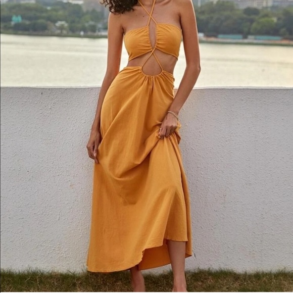 SHEIN Dresses & Skirts - SHEIN Yellow Maxi Dress Cutout Size 6 Medium